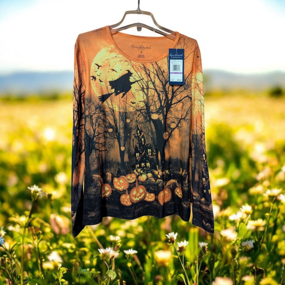 Gloria Vanderbilt Orange Halloween Long Sleeve Tee